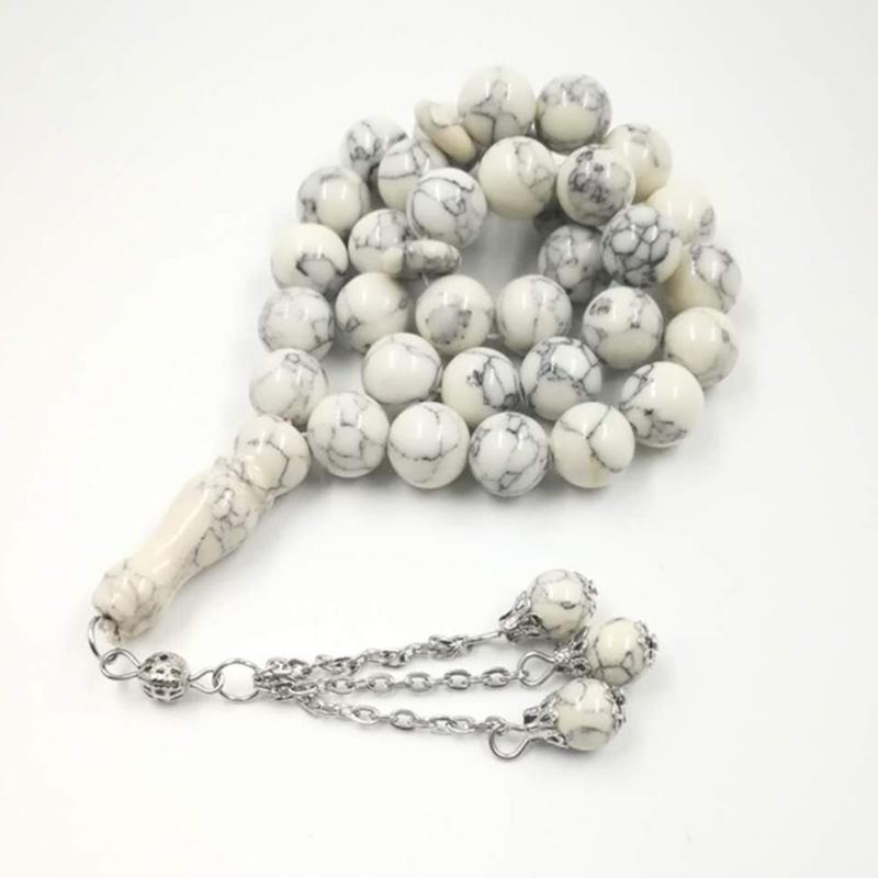 Muslim Tasbih White turquois prayer beads 33 beads stone Rosary - Bashatasbih