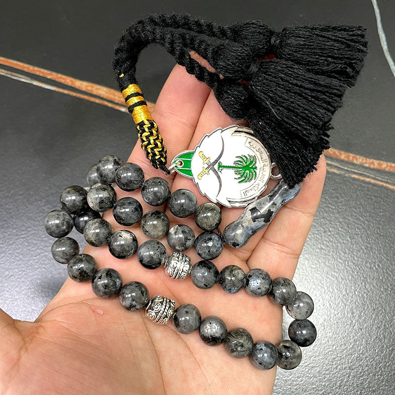 سبحة شعار سعودية حجر اللابرادوريت طبيعي