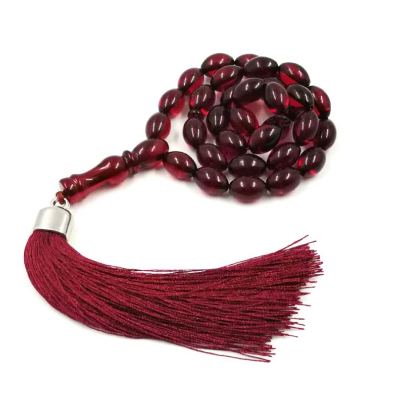 Tasbih Red Resin cotton tassel prayer beads 9*13mm Rosary Misbaha Bracelets - Bashatasbih