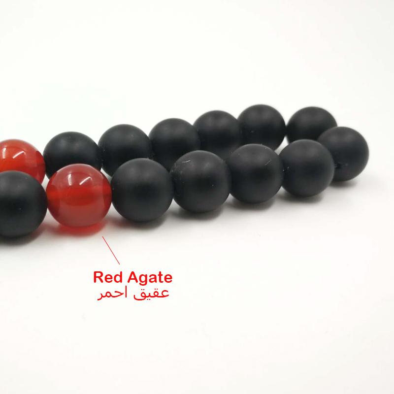 سبحة عقيق اسود مع خرز عقيق احمر طبيعي