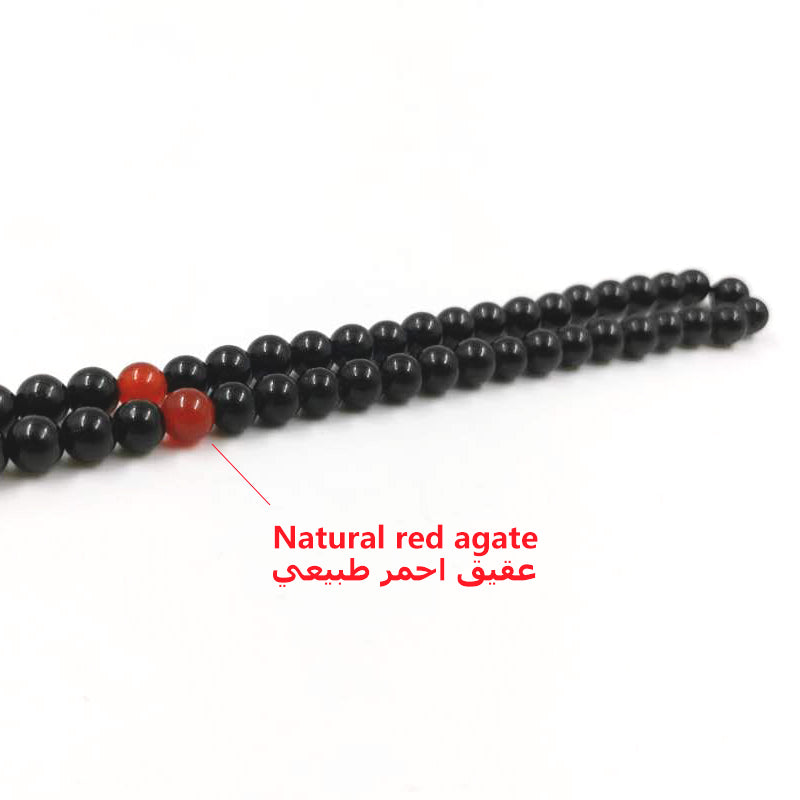سبحة 99 خرز عقيق اسود مع حجر عقيق احمر طبيعي