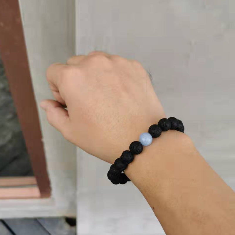 Bracelet LAVA Volcanic stone with Natural Aquamarines Stone - Bashatasbih