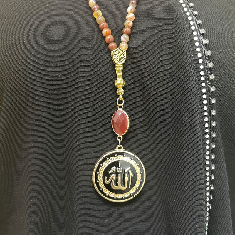 قلادة حجر عقيق طبيعي مع الاكسسوار اسلاميه