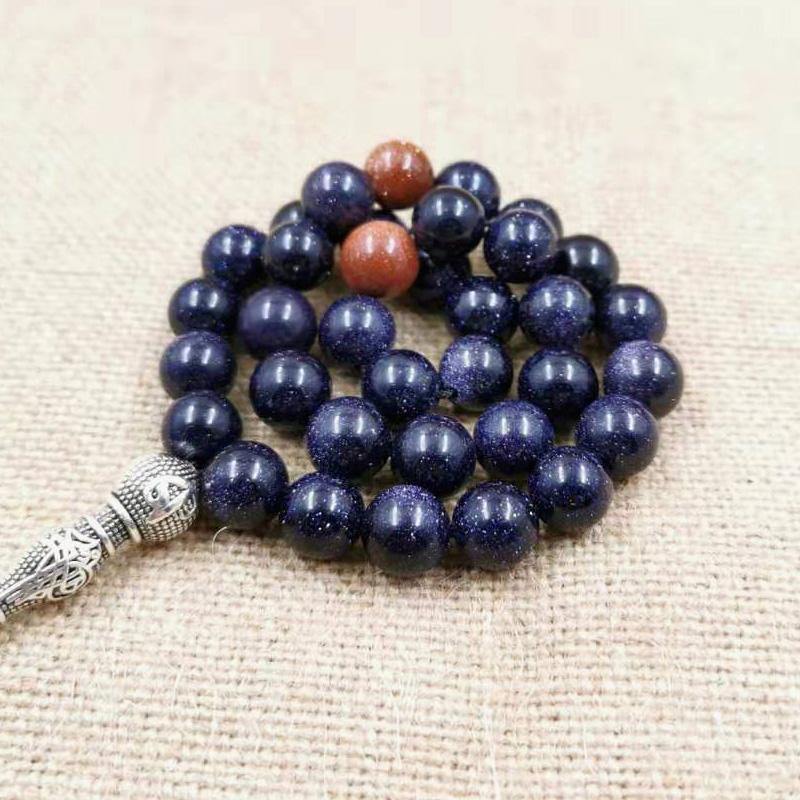 Natural Blue SandStone tasbih with Gold sandstone Muslim man's gfit For Eid 33 66 99 Paryer beads Special New misbaha bracelet - Bashatasbih