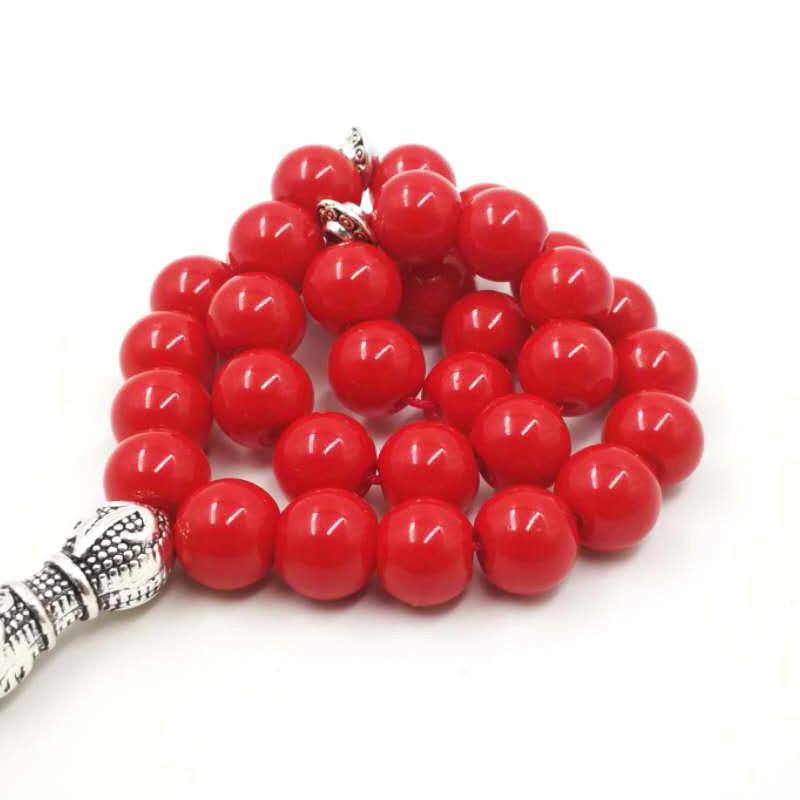 سبحة نسائيه حجر احمر طبيعي مع الاكسسوار تبتية - Albashan