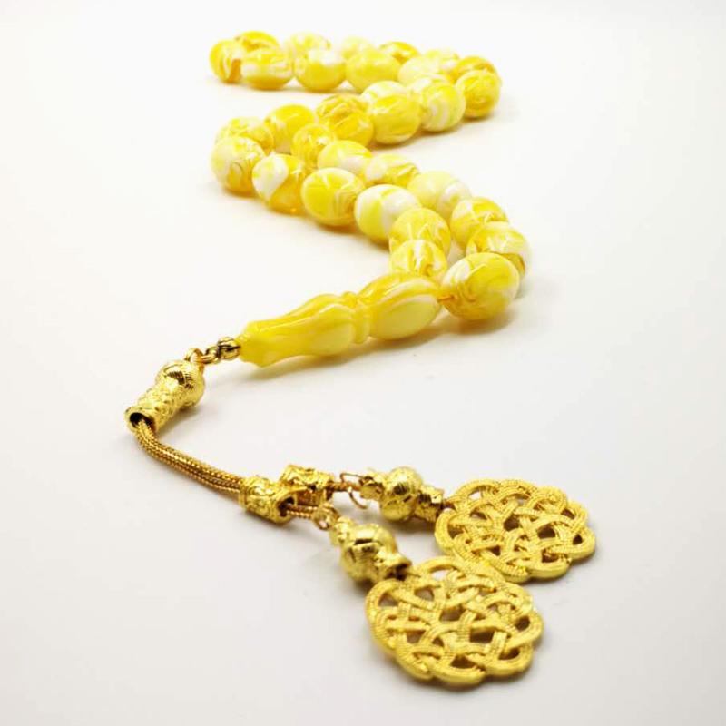 turkish design ambers Big Tasbih 33 Resin Beads yellow color tesbih Metal tassels of high quality Islam bracelets Muslim rosary - Bashatasbih