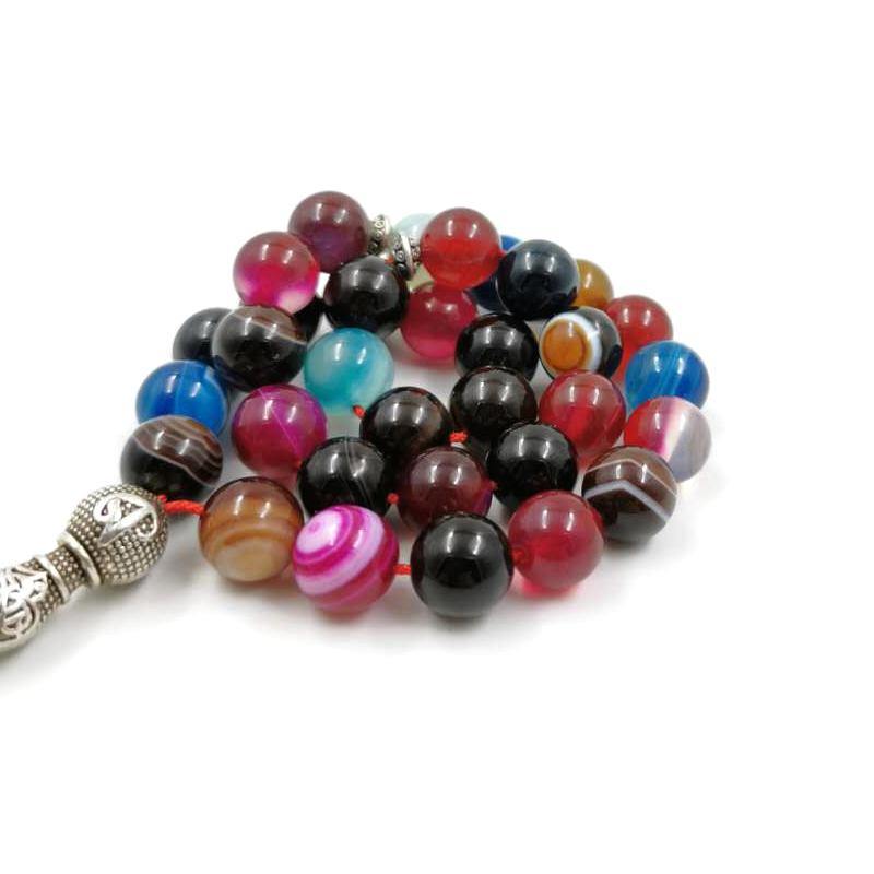 Tasbih Colored agates stone muslim bracelet gift Islam misbaha rosary Saudi flag badge Pendant 33 66 99prayer bead Saudi Fashion - Bashatasbih