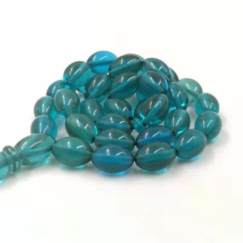 Blue Resin Tasbih 33 Beads Muslim rosary Metal tassel Islam Fashion bracelet Arabic Misbaha - Bashatasbih