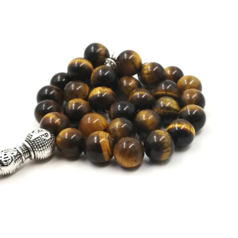 Man's Tasbih 2019 style Natural Tiger eyes With Special metal tassels rosary islam prayer beads 33 66 99 beads latest style - Bashatasbih