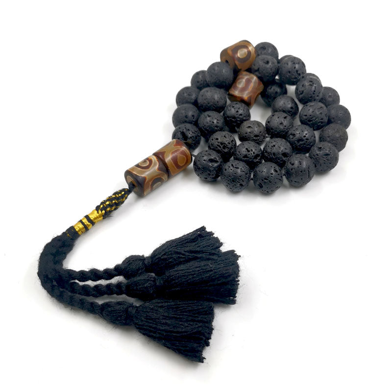 سبحة رجاليه فخمه حجر بركاني حجر الطاقة مع عقيق عيون تبتيه