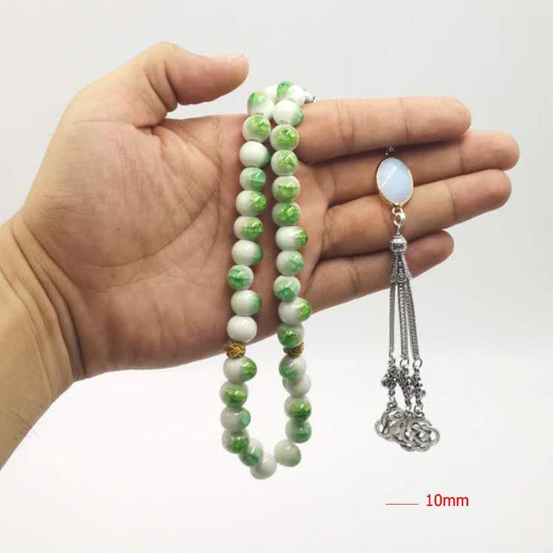 سبحة جديد أخضر سيراميك مع إكسسوارات شرابة حجر أوبال - Albashan