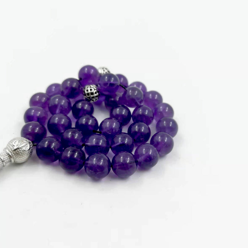 سبحة فخمة حجر كريم جمشت طبيعية هدية راقي للعيد