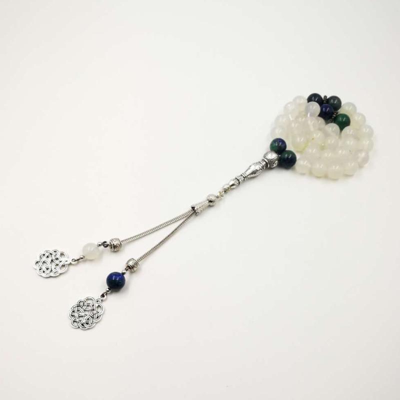 white agates tasbih with Lapis Lazuli beads gfit For Ramadan 33 66 99 Paryer beads Muslim misbaha luxurious Man's bracelets - Bashatasbih