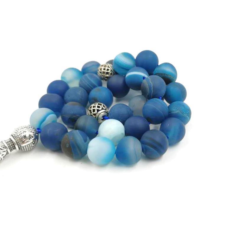 Tasbih Natural Blue agate stone muslim misbaha - Bashatasbih
