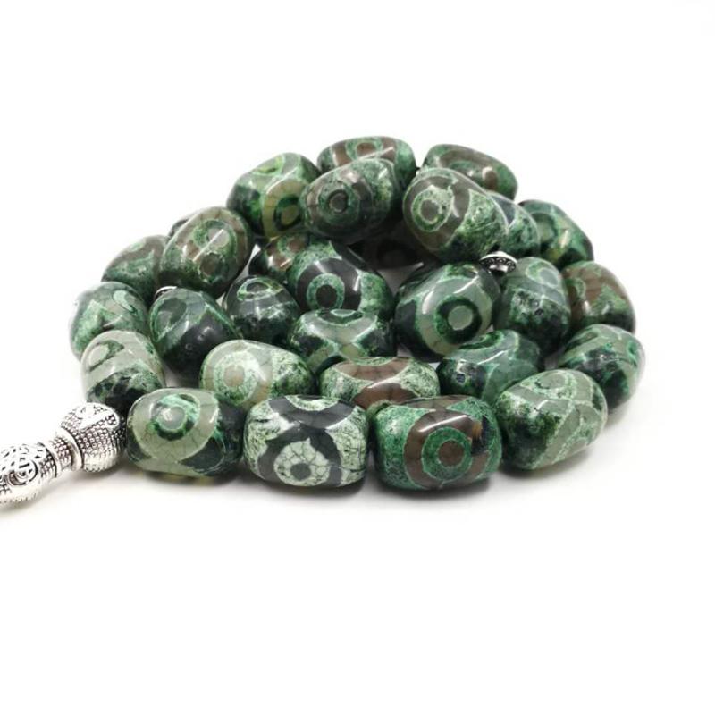 Eyes Agates stone Tasbih natural agates Men's prayer beads rosary Muslim green 33 beads Misbaha - Bashatasbih