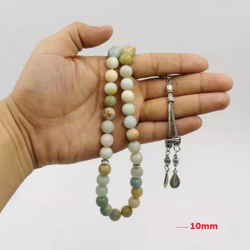 سبحة حجر امازونيت طبيعي تسبيح معدني شرابة 33 66 99 صلاة حجر عالي الجودة - Albashan