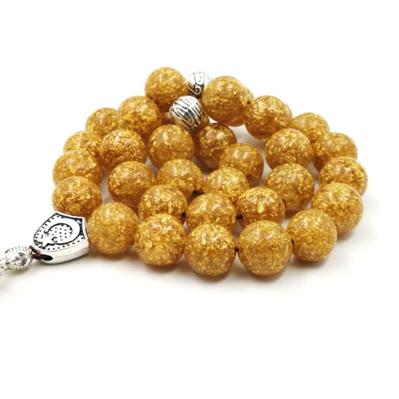 Resin Tesbih gold foil inside beads Turkey Fashion bracelet yellow tassels Luxury gift man Misbaha Muslim Rosary - Bashatasbih