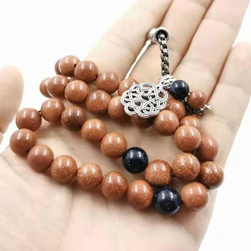 Gold sandstone tasbih with Blue sandstone beads gfit Ramadan 33 66 99 Paryer beads Muslim misbaha Man's bracelet - Bashatasbih