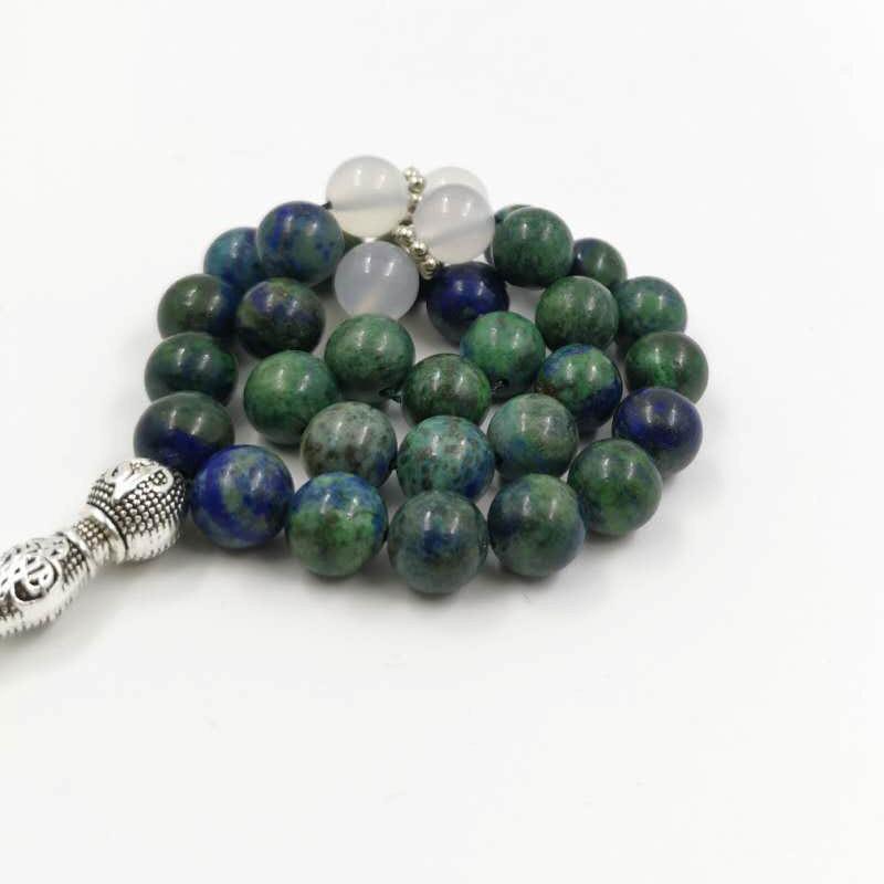 Natural chrysocolla with White agate Tasbih Men's Gemss 2020New Gifts bracelet Muslim Accessories jewelry - Bashatasbih