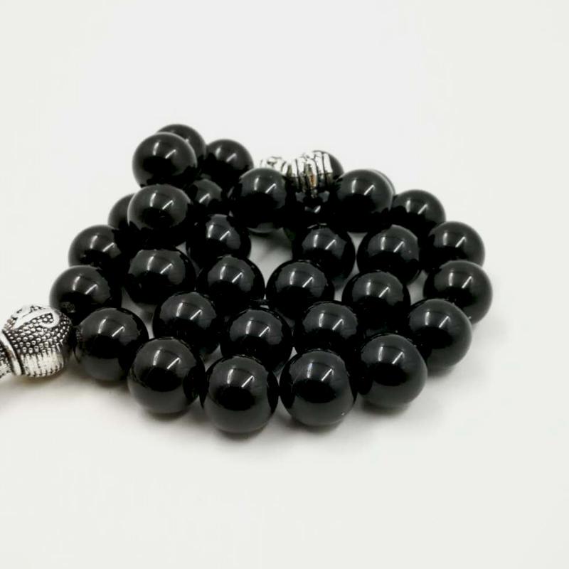 Tasbih black agate stone with tassel of name - Bashatasbih