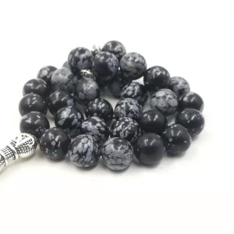 Natural Import Obsidian Man's Tasbih rosary Rare stone 33 Muslim misbaha Matel pendant Islam prayer beads bracelet Eid gift - Bashatasbih