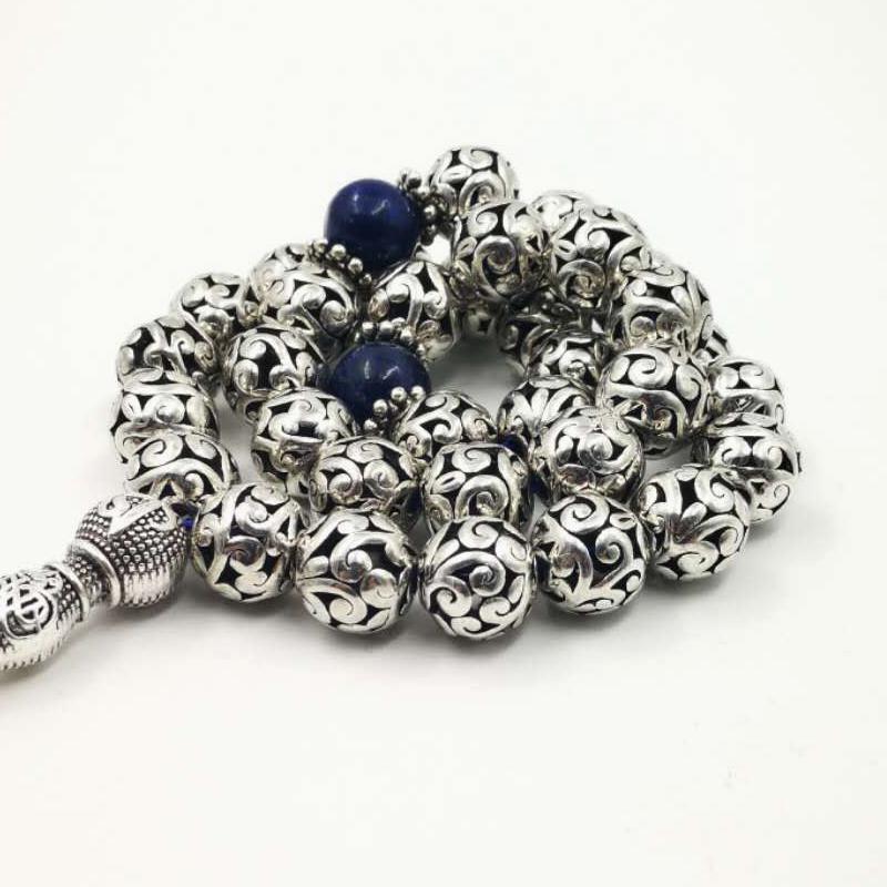Man's tasbih metal alloy beads with Natural lapis lazuli - Bashatasbih