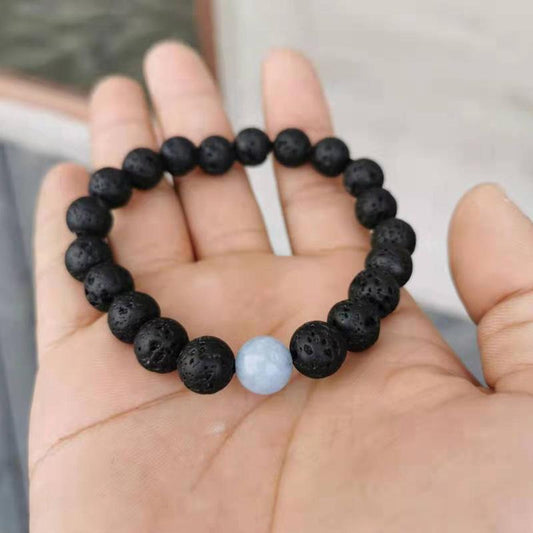 Bracelet LAVA Volcanic stone with Natural Aquamarines Stone - Bashatasbih