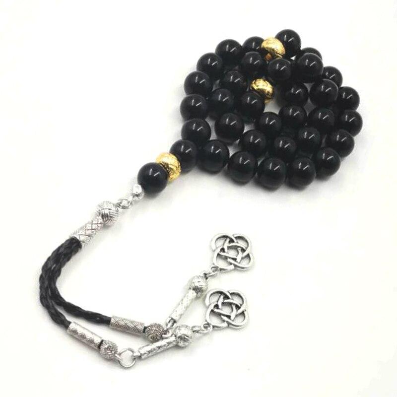 سبحة عقيق يماني طبيعي 33 66 99 خرز تسبيح عقيق أسود للرجال مع خرز ذهبي فاصل أساور جديدة في متناول اليد اكسسوارات مسبحة مجوهرات - Albashan