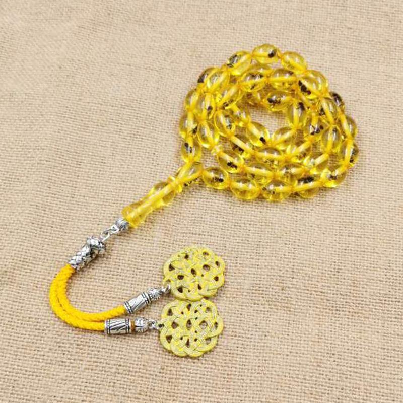 Yellow Resin Tasbih 45 beads Real insect Muslim misbaha arabic jewelry Bracelet Islamic gifts Men accessories Eid Ramadan rosary - Bashatasbih