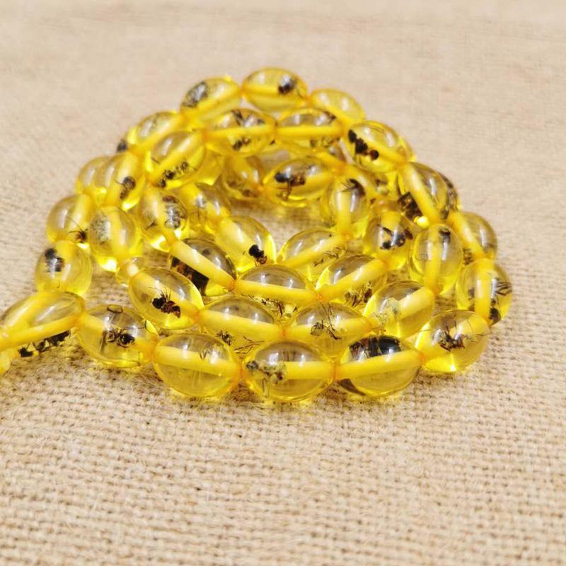 Yellow Resin Tasbih 45 beads Real insect Muslim misbaha arabic jewelry Bracelet Islamic gifts Men accessories Eid Ramadan rosary - Bashatasbih