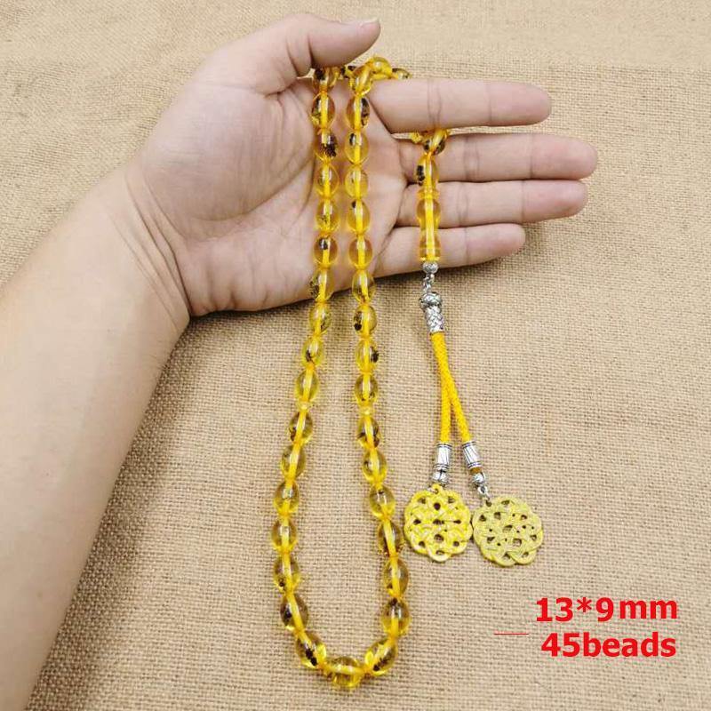 Yellow Resin Tasbih 45 beads Real insect Muslim misbaha arabic jewelry Bracelet Islamic gifts Men accessories Eid Ramadan rosary - Bashatasbih