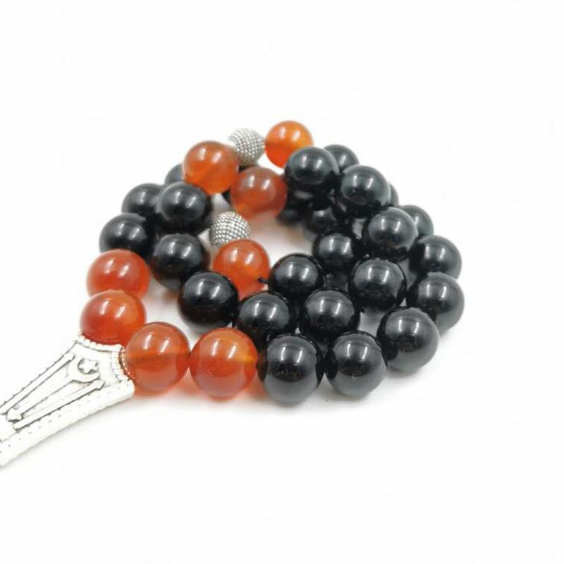 Tasbih Natural Black Agate with red agate stone 33 prayer beads muslim gifts bracelet islamic jewellery misbaha Eid ramadan mubark accessories gifts - Bashatasbih
