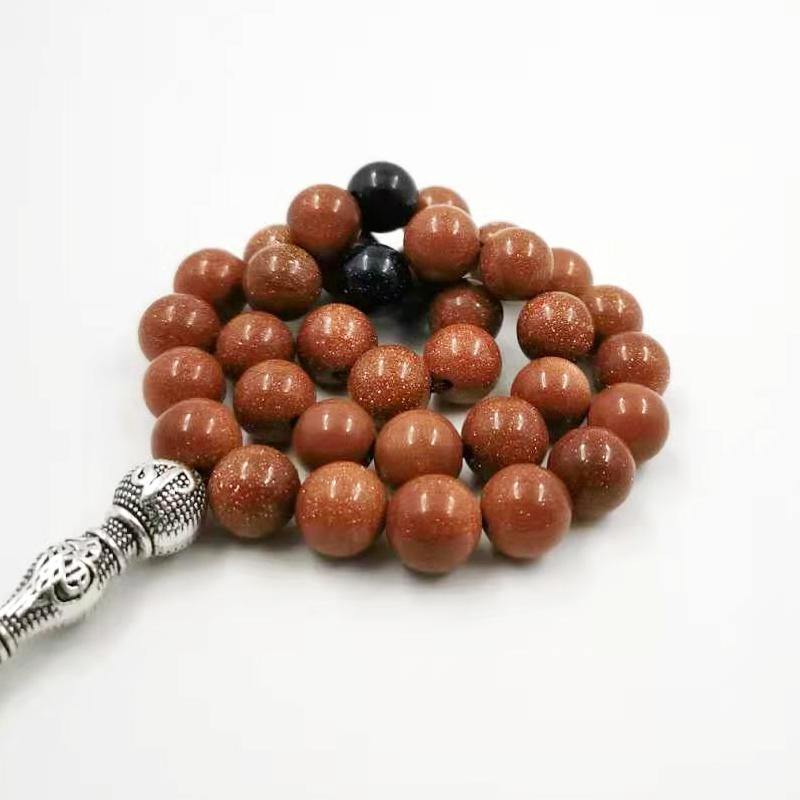 Gold sandstone tasbih with Blue sandstone beads gfit Ramadan 33 66 99 Paryer beads Muslim misbaha Man's bracelet - Bashatasbih