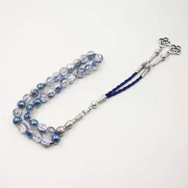 سبحة كريستال ازرق شكله خرز انفجار