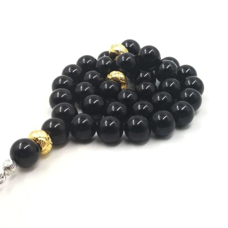 سبحة عقيق يماني طبيعي 33 66 99 خرز تسبيح عقيق أسود للرجال مع خرز ذهبي فاصل أساور جديدة في متناول اليد اكسسوارات مسبحة مجوهرات - Albashan