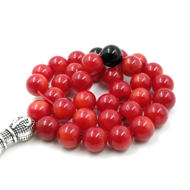Natural coral Muslim Rosary 33 Yasr fossil Tasbih Eid gift For wife Islam prayer beads Women's Misbaha Islamic Fashion Bracelets - Bashatasbih