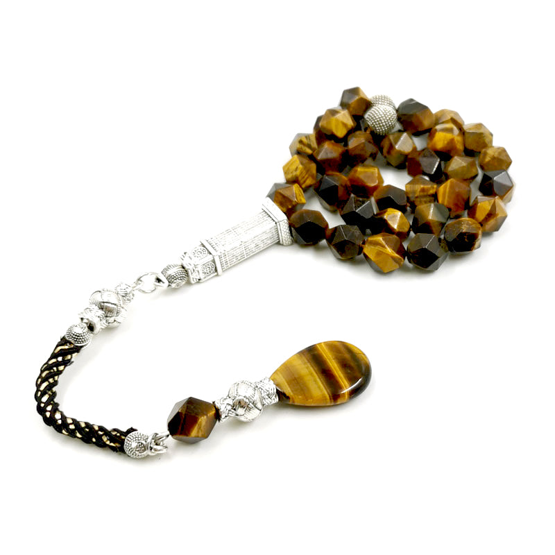 سبحة رجاليه حجر عين النمر طبيعي شكله المعين