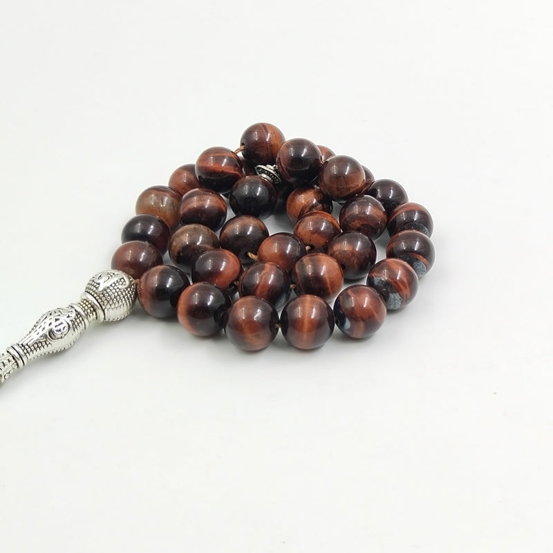 سبحة رجاليه حجر عين النمر احمر طبيعي