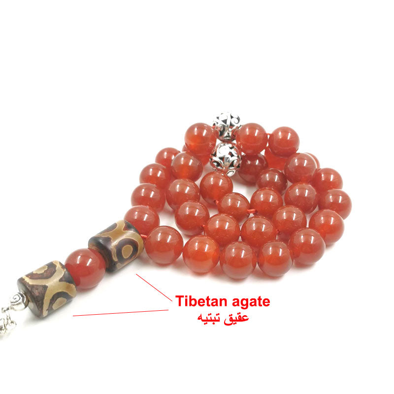 سبحة عقيق احمر حجم كبير مع حجر عقيق تبتيه