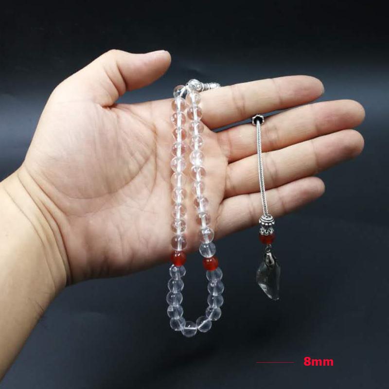 سبحة كريستال شفافي مع عقيق احمر طبيعي