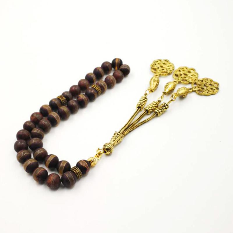 Natural agates tasbih Bronze Matel tassel gfit For Ramadan 33 66 99 Paryer beads Muslim misbaha Man's bracelet - Bashatasbih