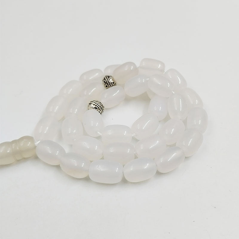 سبحة حجر عقيق ابيض طبيعي شكل الخرز برميل