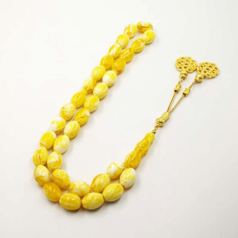 turkish design ambers Big Tasbih 33 Resin Beads yellow color tesbih Metal tassels of high quality Islam bracelets Muslim rosary - Bashatasbih