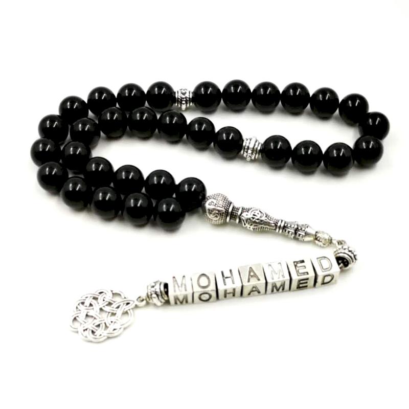 Tasbih black agate stone with tassel of name - Bashatasbih
