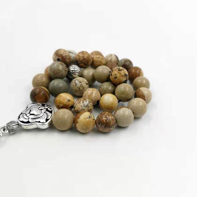 سبحة حجر الجاسبر بيكاسو الطبيعي مع شرابة معدنية - Albashan