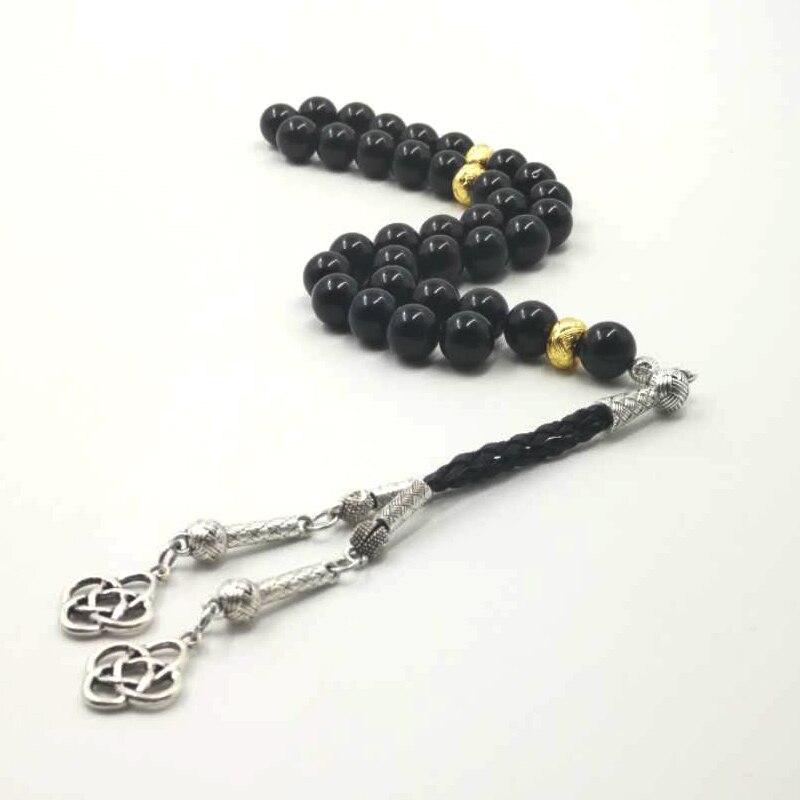 سبحة عقيق يماني طبيعي 33 66 99 خرز تسبيح عقيق أسود للرجال مع خرز ذهبي فاصل أساور جديدة في متناول اليد اكسسوارات مسبحة مجوهرات - Albashan