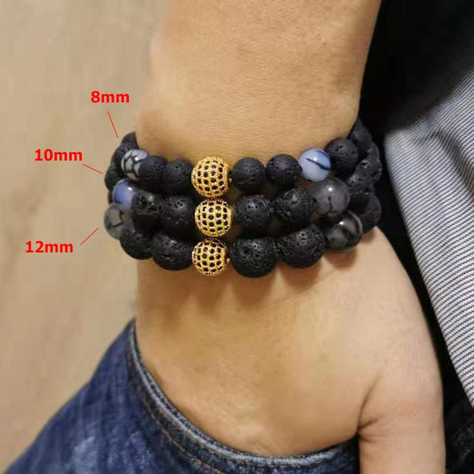 LAVA Volcanic stone Bracelet with Natural Agate and zircon beads - Bashatasbih