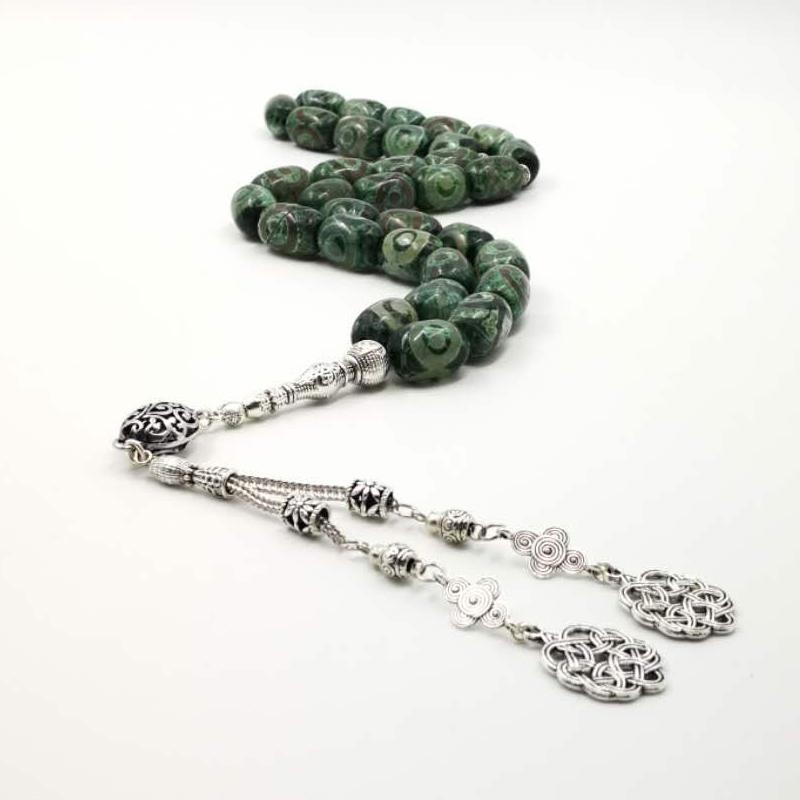 Eyes Agates stone Tasbih natural agates Men's prayer beads rosary Muslim green 33 beads Misbaha - Bashatasbih