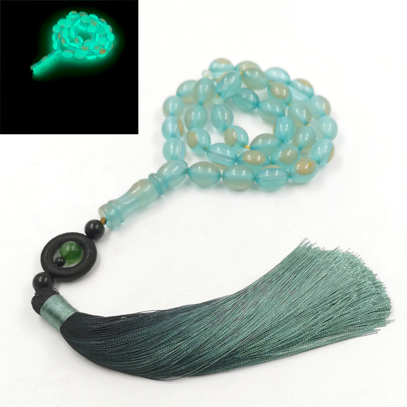 سبحة فخمة مستكة اخضر مضيئة بالظلام مع كركوشة اخضر مميزه