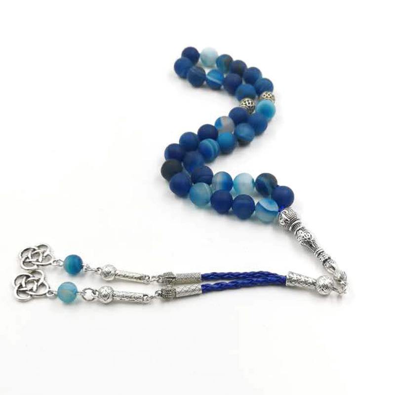 Tasbih Natural Blue agate stone muslim misbaha - Bashatasbih